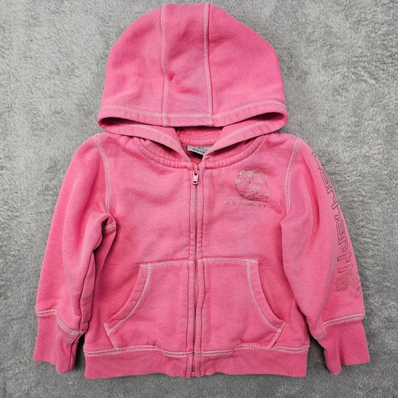 Carhartt Infant Toddler Girls Pink Hoodie Sweatshirt Zip Up 18M Floral Logo - Picture 1 of 8